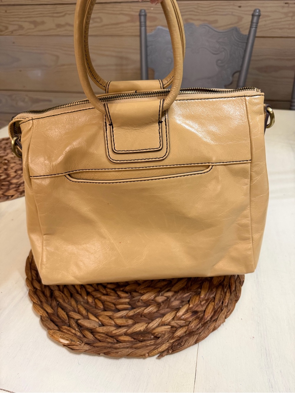 HOBO Beige Leather Satchel with Round Top Handles - Picture 4 of 5